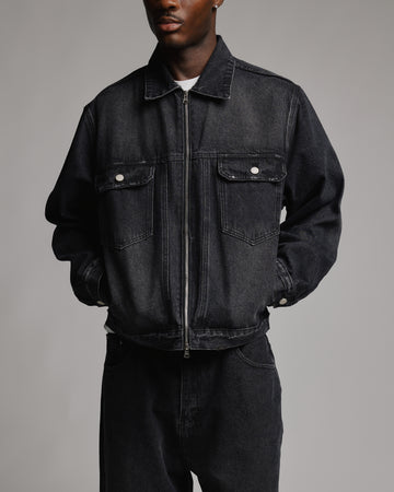 Denim Zip Jacket - Washed Black