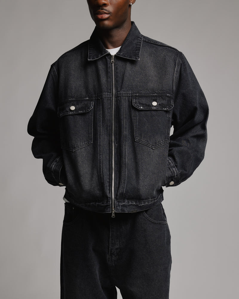 Denim Zip Jacket - Washed Black