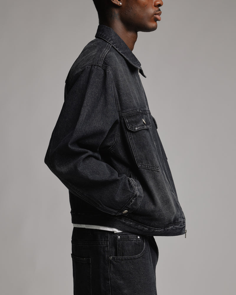 Denim Zip Jacket - Washed Black
