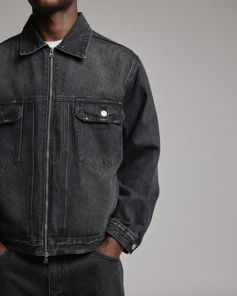 Denim Zip Jacket - Washed Black