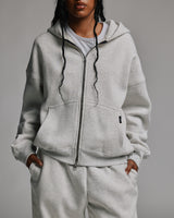 Drop Shoulder Zip Hoodie - Ash