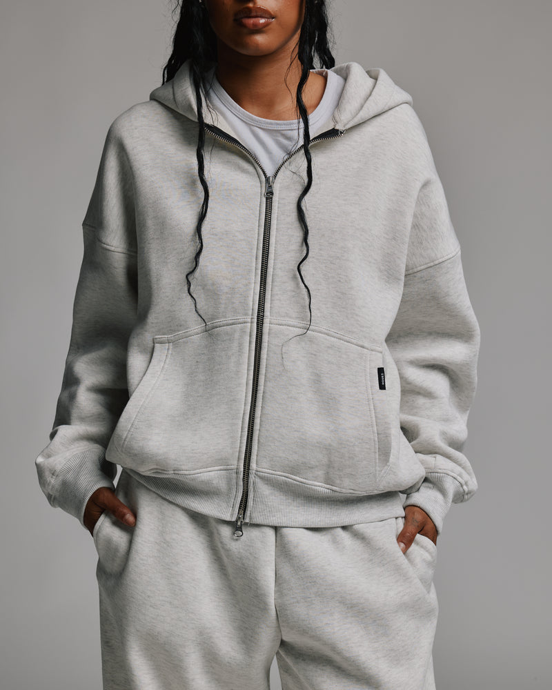 Drop Shoulder Zip Hoodie - Ash