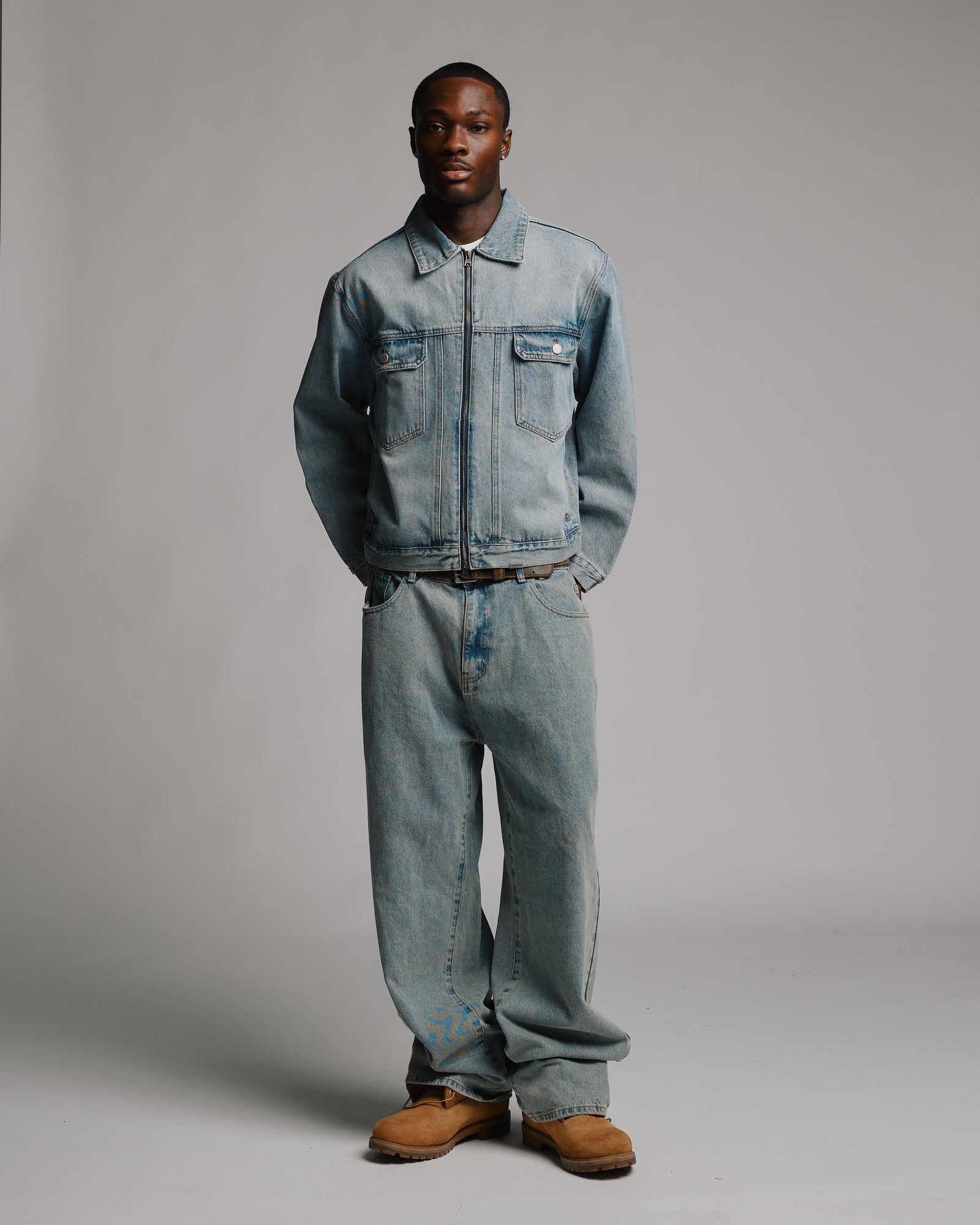 Denim Zip Jacket - Washed Blue – Hours