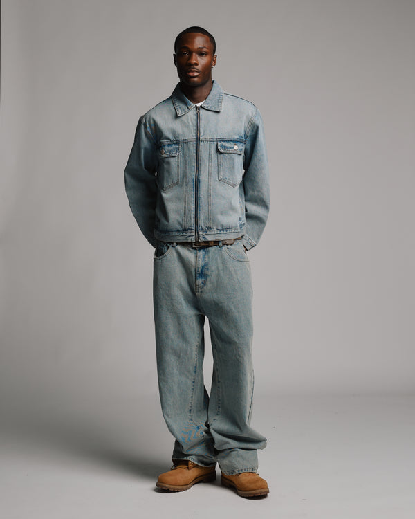 Denim Zip Jacket - Washed Blue