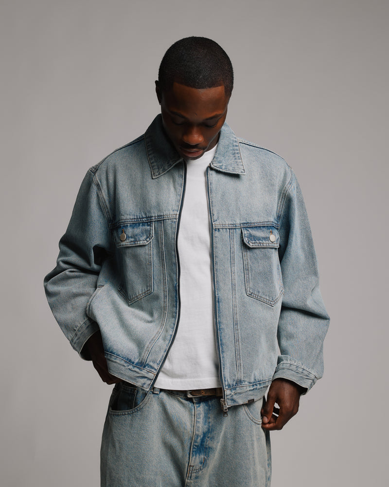 Denim Zip Jacket - Washed Blue