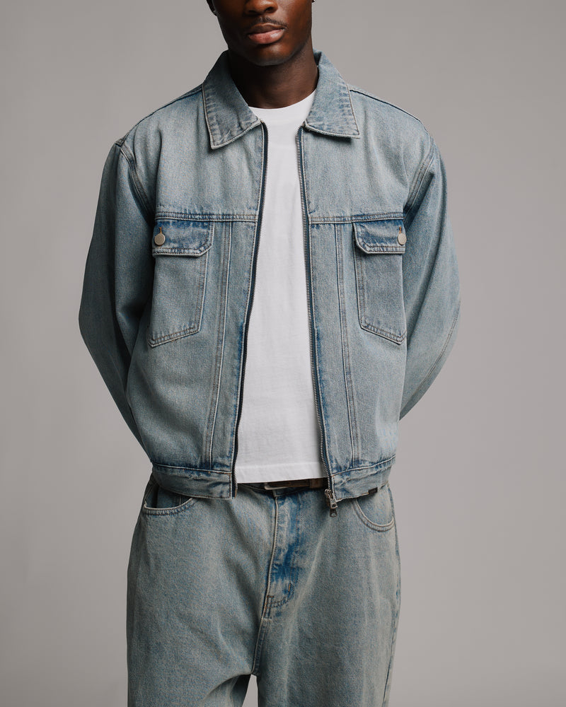 Denim Zip Jacket - Washed Blue