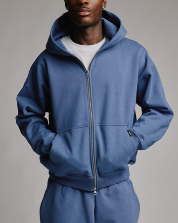 Drop Shoulder Zip Hoodie - Dusk