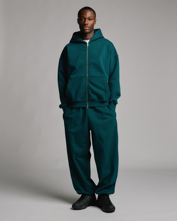 Drop Shoulder Zip Hoodie - Teal