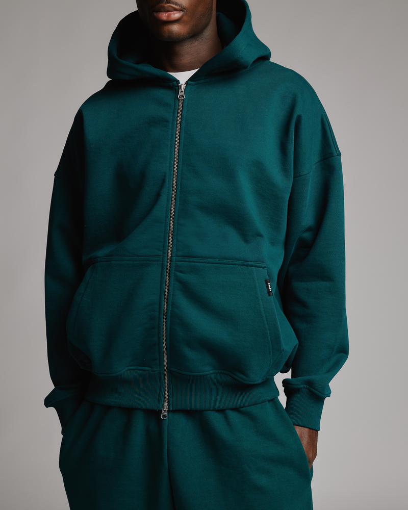 Drop Shoulder Zip Hoodie - Teal