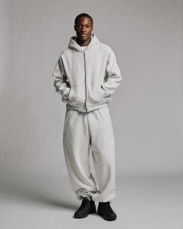 Drop Shoulder Zip Hoodie - Ash