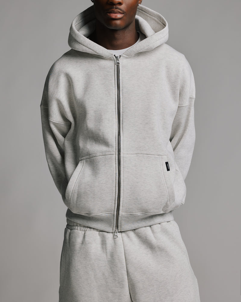 Drop Shoulder Zip Hoodie - Ash