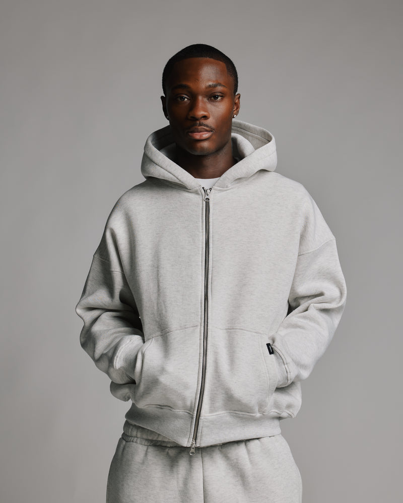 Drop Shoulder Zip Hoodie - Ash