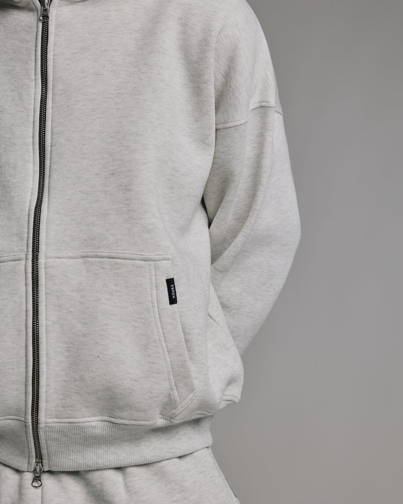 Drop Shoulder Zip Hoodie - Ash