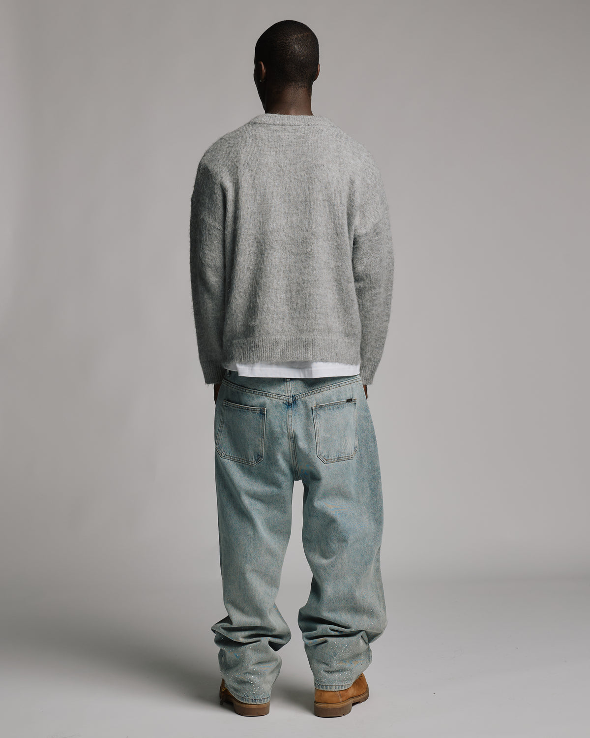 Rhinestone Baggy Denim - Washed Blue
