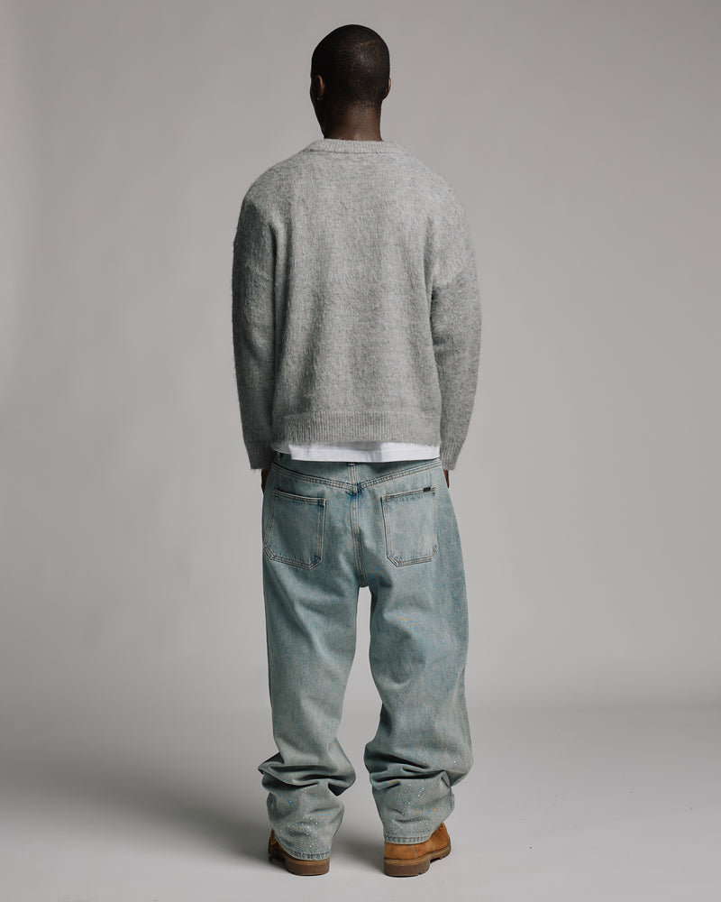 Rhinestone Baggy Denim - Washed Blue