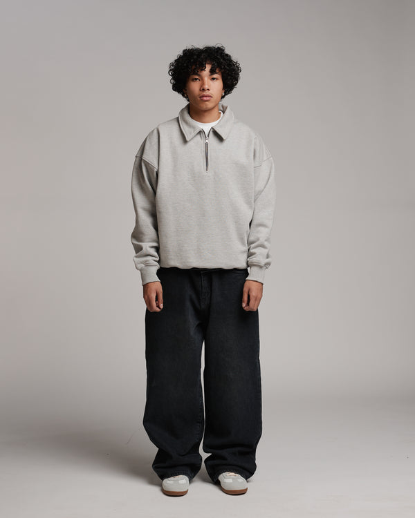 Drop Shoulder 1/4 Zip - Grey
