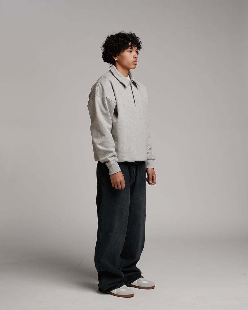 Drop Shoulder 1/4 Zip - Grey
