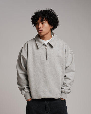 Drop Shoulder 1/4 Zip - Grey