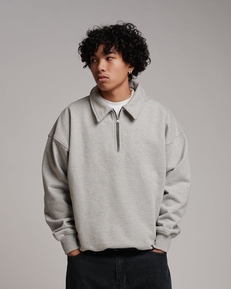 Drop Shoulder 1/4 Zip - Grey