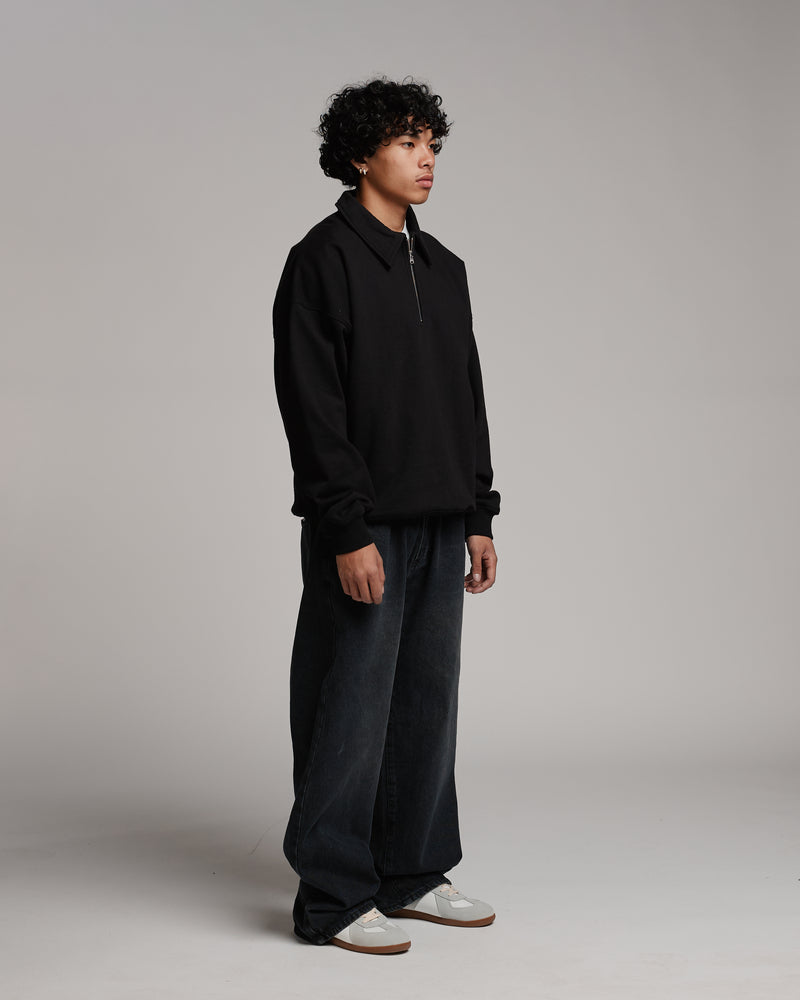 Drop Shoulder 1/4 Zip - Black