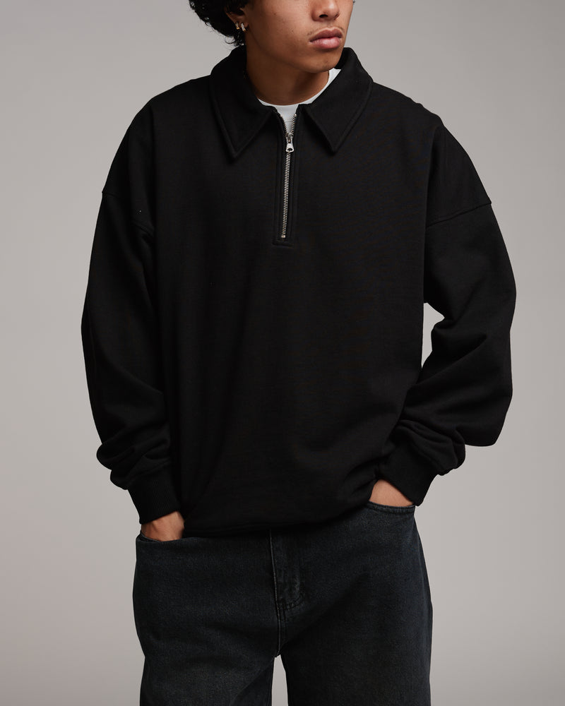 Drop Shoulder 1/4 Zip - Black