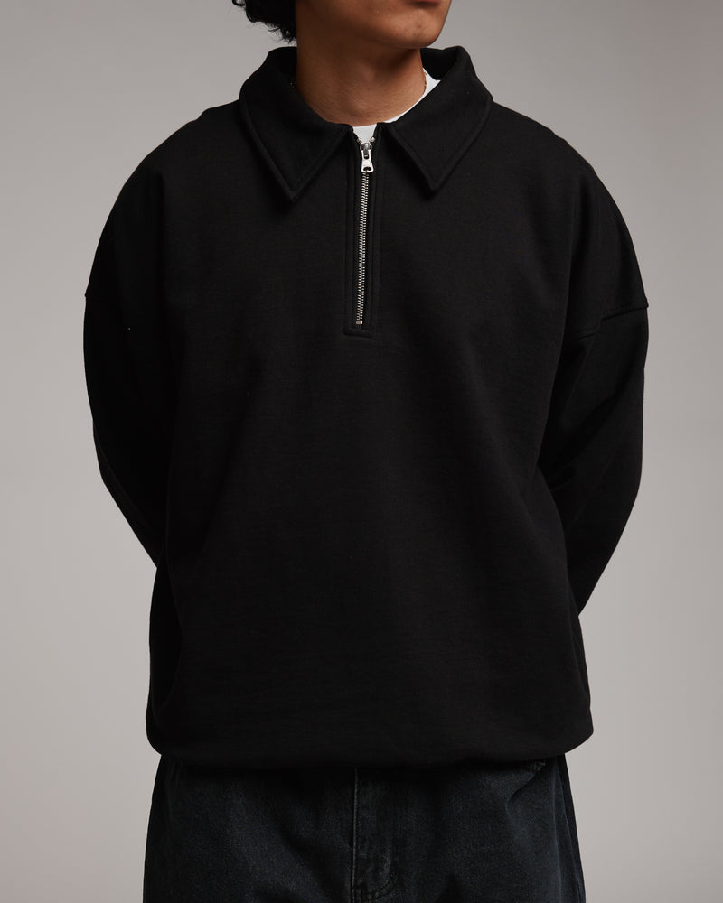 Drop Shoulder 1/4 Zip - Black