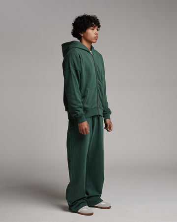 Drop Shoulder Zip Hoodie - Vintage Green