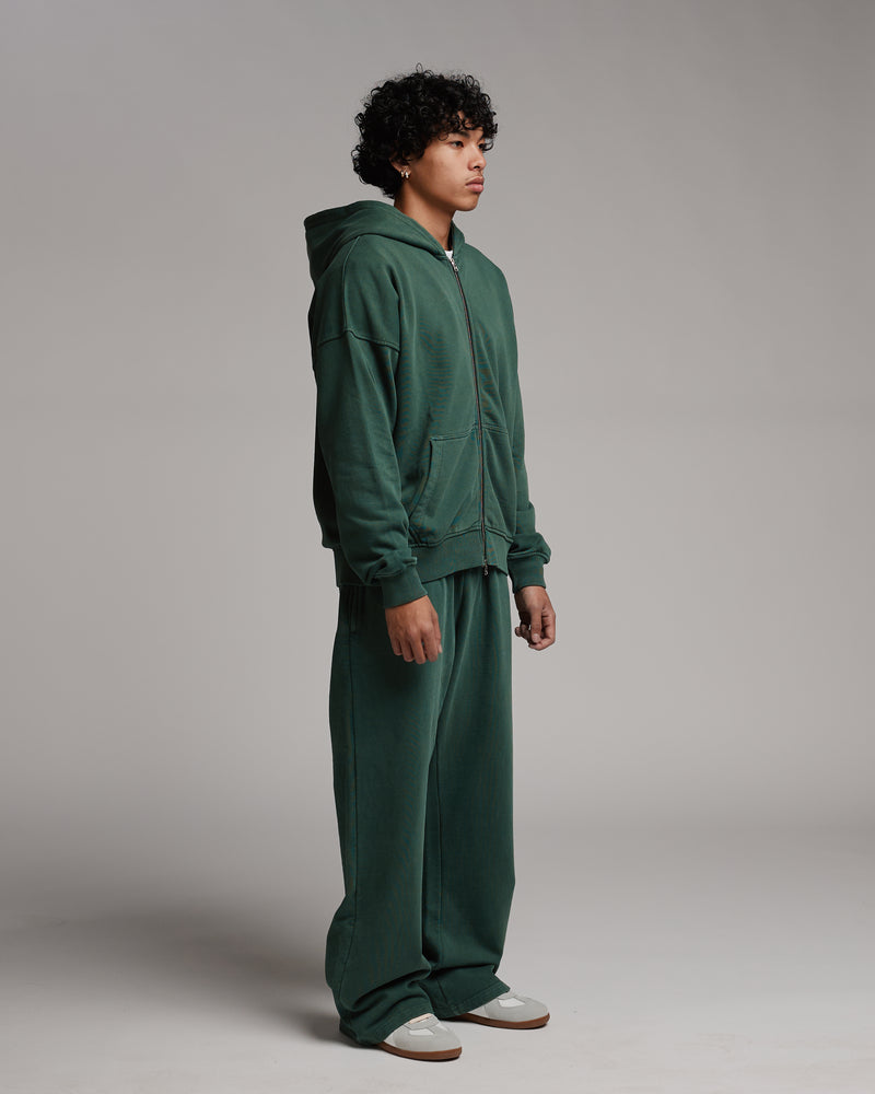 Drop Shoulder Zip Hoodie - Vintage Green