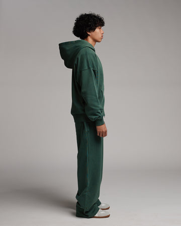 Drop Shoulder Zip Hoodie - Vintage Green