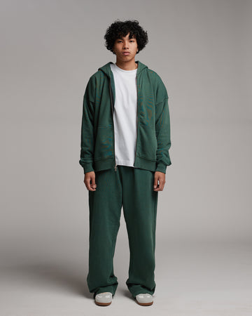 Drop Shoulder Zip Hoodie - Vintage Green