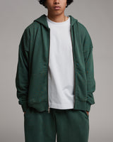 Drop Shoulder Zip Hoodie - Vintage Green