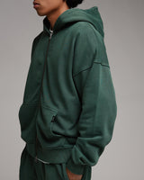 Drop Shoulder Zip Hoodie - Vintage Green