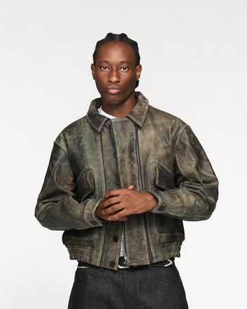 Leather Flight Jacket - Vintage Black
