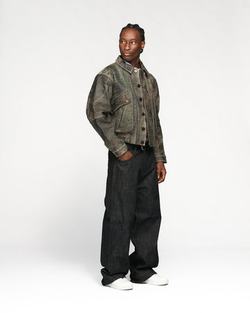 Leather Flight Jacket - Vintage Black