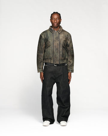 Leather Flight Jacket - Vintage Black