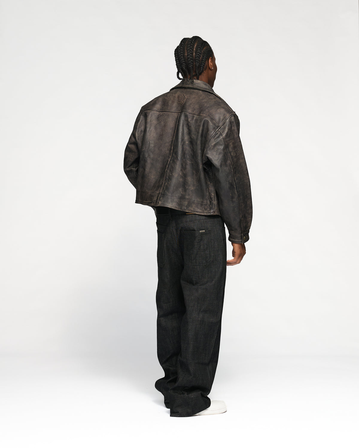 Double Breasted Leather Jacket - Vintage Black