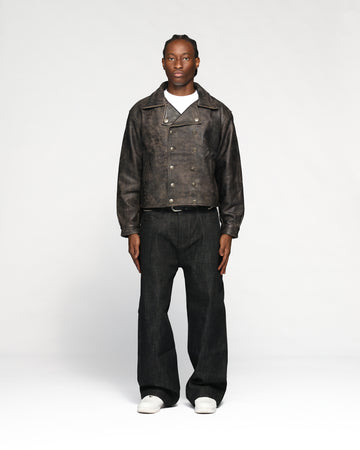 Double Breasted Leather Jacket - Vintage Black