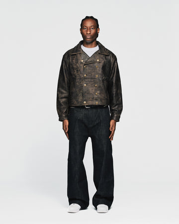 Double Breasted Leather Jacket - Vintage Black