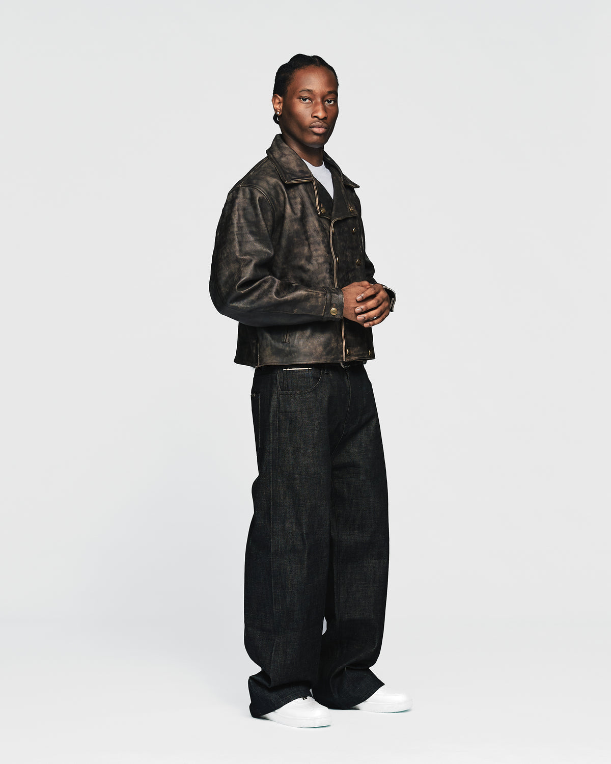 Double Breasted Leather Jacket - Vintage Black