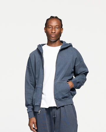 Drop Shoulder Zip Hoodie - Vintage Navy