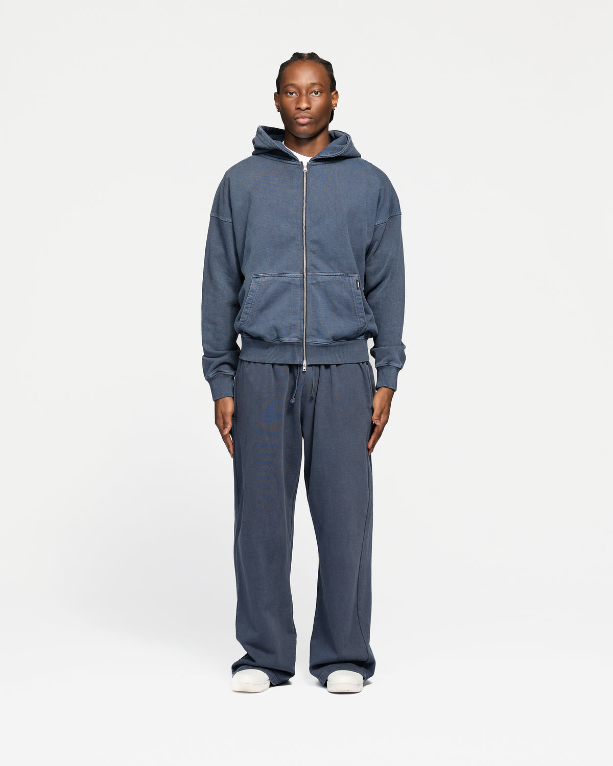 Drop Shoulder Zip Hoodie - Vintage Navy