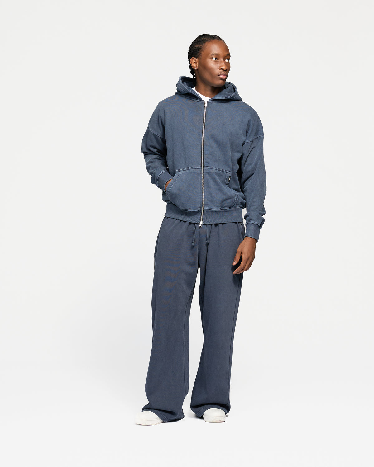 Drop Shoulder Zip Hoodie - Vintage Navy