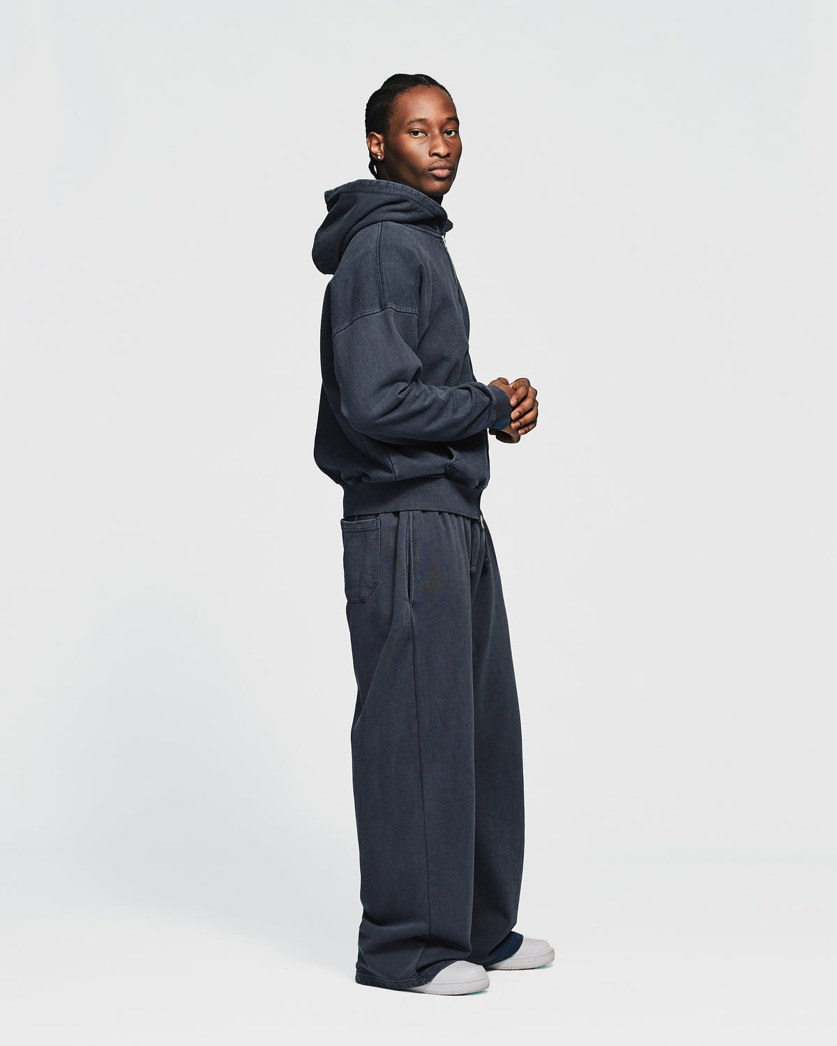 Drop Shoulder Zip Hoodie - Vintage Navy