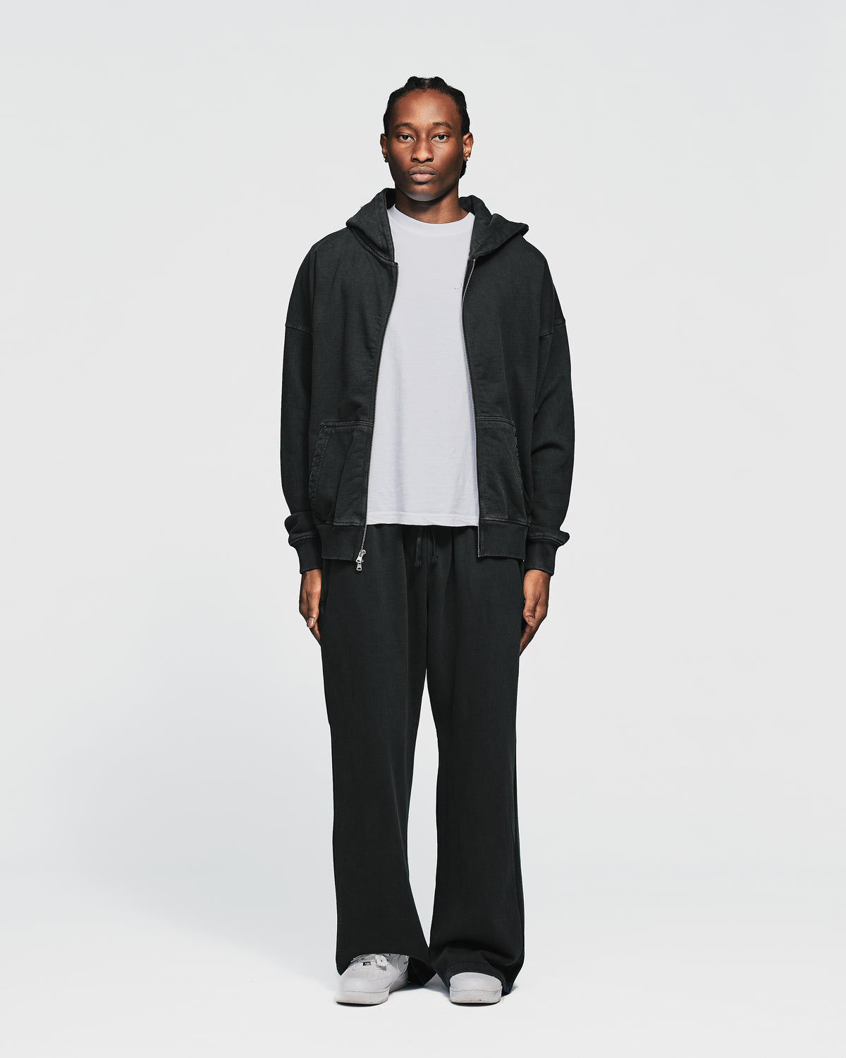 Drop Shoulder Zip Hoodie - Vintage Black