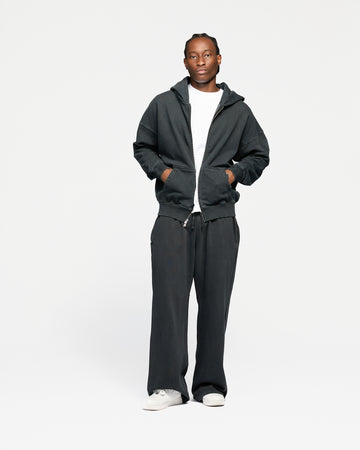 Drop Shoulder Zip Hoodie - Vintage Black