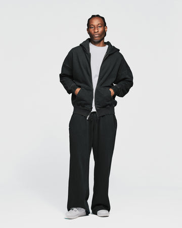 Drop Shoulder Zip Hoodie - Vintage Black