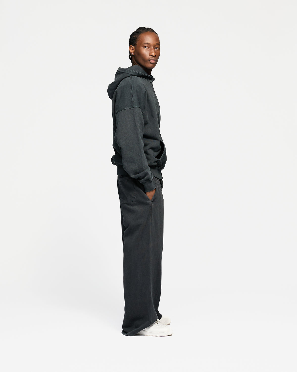 Drop Shoulder Zip Hoodie - Vintage Black