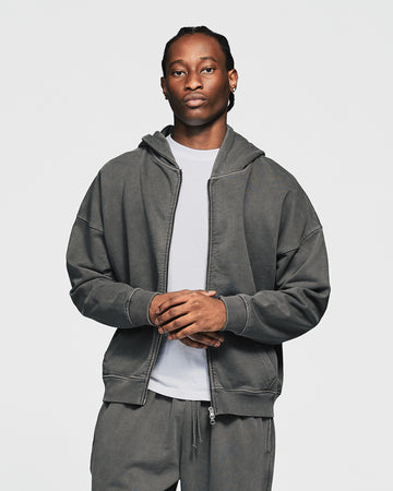 Drop Shoulder Zip Hoodie - Vintage Grey