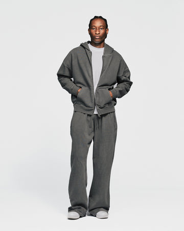 Drop Shoulder Zip Hoodie - Vintage Grey