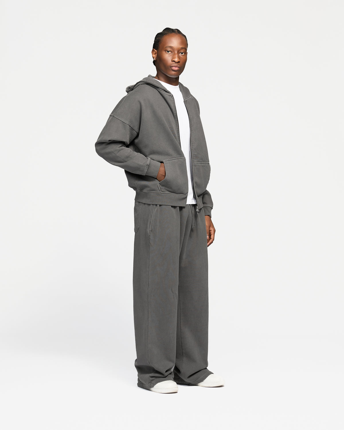 Drop Shoulder Zip Hoodie - Vintage Grey